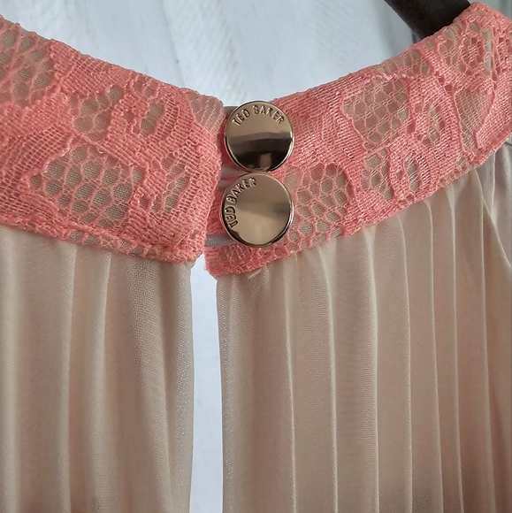 Ted Baker London Pleated Lace Trim Maxi Dress, Peach & Bright Orange - Picture 7 of 9